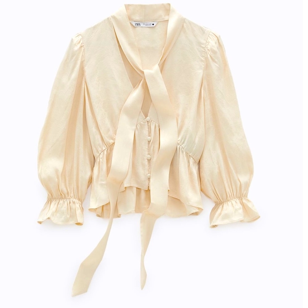 ZARA jacquard blouse with bow - Picture 6 of 11